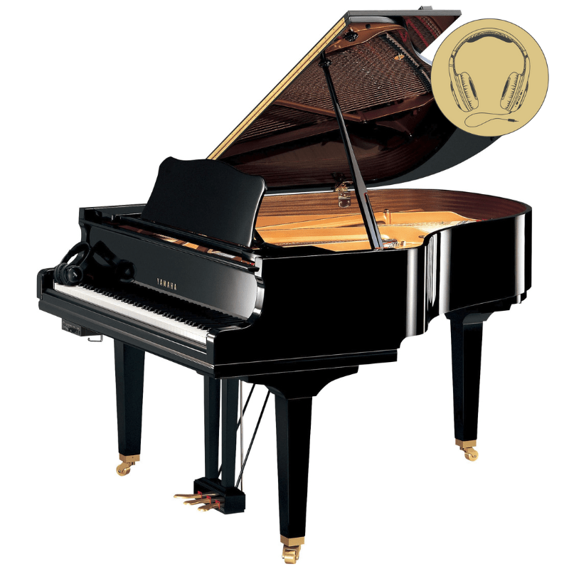 Yamaha GC2 SH3 PE messing silent vleugel (zwart hoogglans)