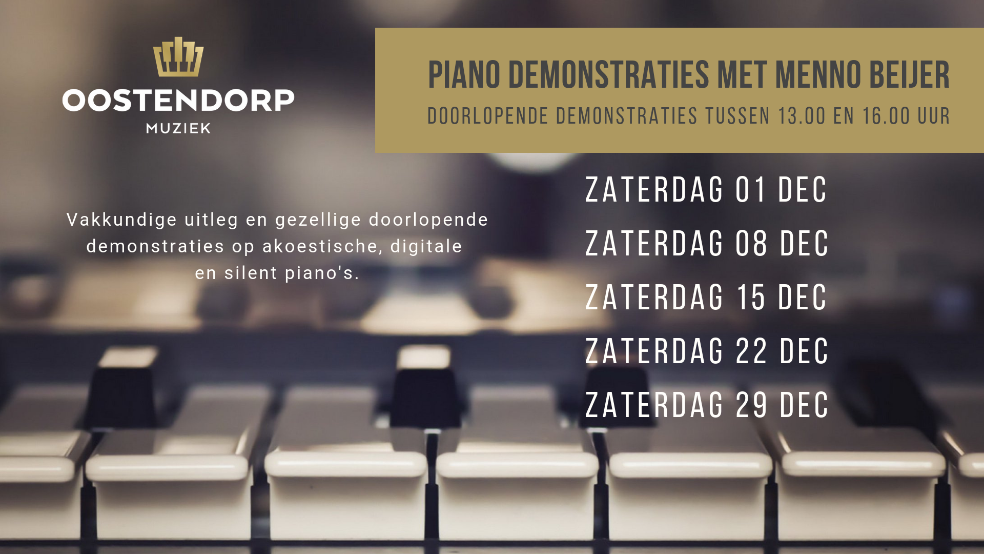 Elke zaterdag in december pianodemo's!